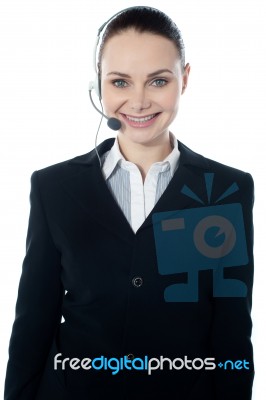 Woman Wearing Headset Stock Photo