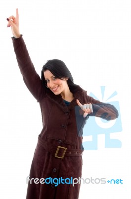 Woman Wearing Sheepskin Coat Stock Photo