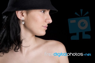 Woman With A Hat Stock Photo