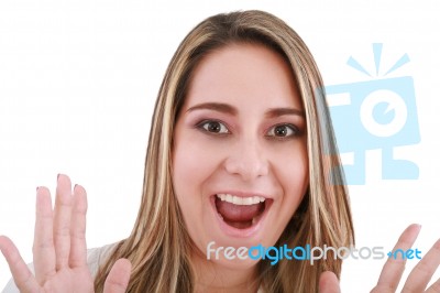 Woman With Astonish Expression Stock Photo