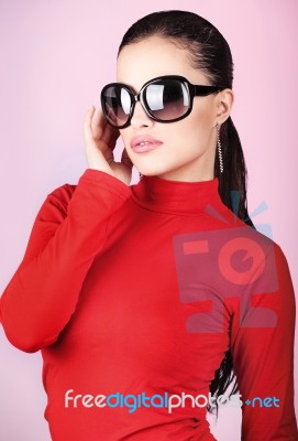 Woman With Big Sun Glasses Stock Photo