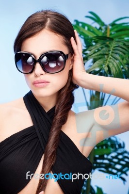 Woman With Big Sun Glasses Stock Photo