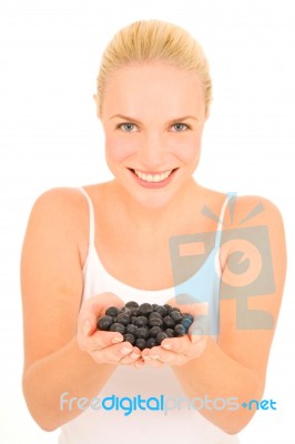 Woman With Blueberries Stock Photo