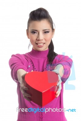 Woman With Chocolate Box Stock Photo