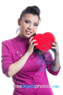 Woman With Chocolate Box Stock Photo