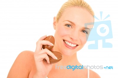 Woman With Chocolate Eggs Stock Photo