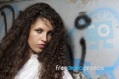 Woman With Curly Hair Stock Photo