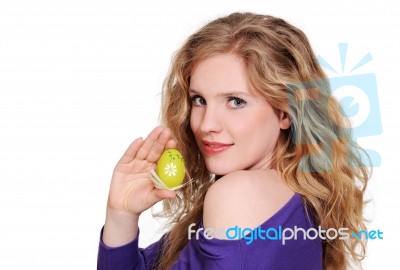 Woman With Easter Egg Stock Photo