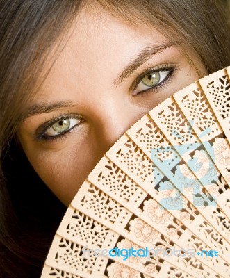 Woman With Fan Stock Photo