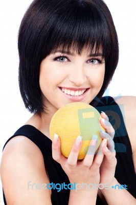 Woman With Fruit Stock Photo