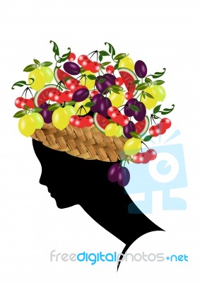 Woman With Fruit Hat Stock Image