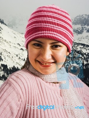 Woman With Hat And Scarf Stock Photo