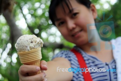 Woman With Ice Cream Stock Photo