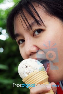 Woman With Ice Cream Stock Photo