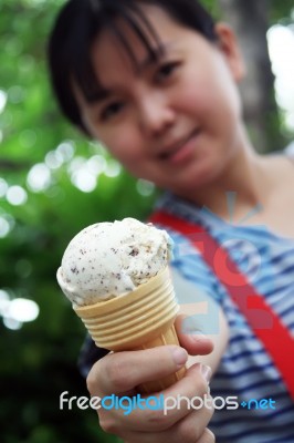 Woman With Ice Cream Stock Photo