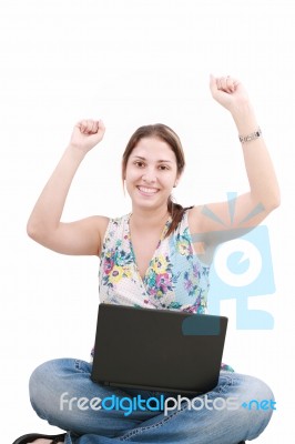 Woman With Laptop Stock Photo