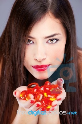 Woman With Orange Glasses Stock Photo