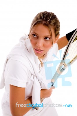 Woman With Racket Stock Photo