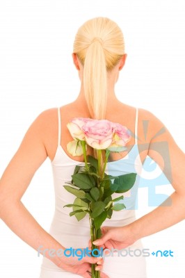 Woman With Roses Stock Photo