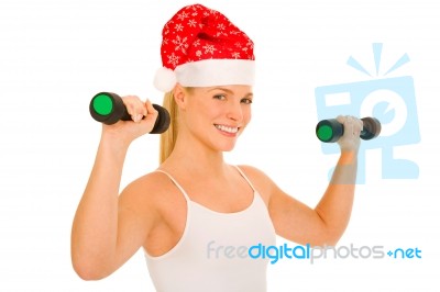 Woman With Santa Hat Stock Photo