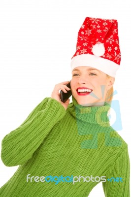 Woman With Santa Hat Stock Photo