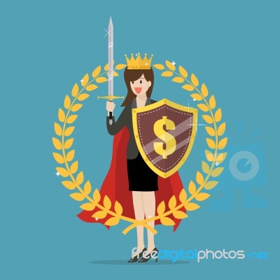 Woman With Shield Sword And Golden Wreath Stock Image