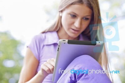 Woman With Tablet Computer Stock Photo