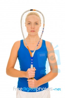 Woman With Tennis Raquet Stock Photo