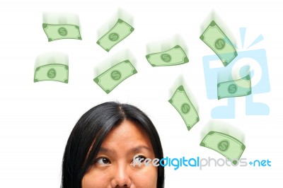 Woman With Thought Bubbles Stock Photo