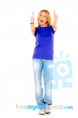 Woman With Thumbs Up Stock Photo