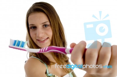 Woman With Toothbrush Stock Photo