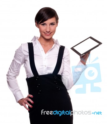 Woman With Touchscreen Tablet Computer Stock Photo