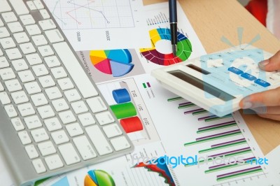 Woman Working With Financial Information Stock Photo