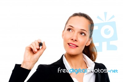 Woman Writing With A Marker Stock Photo