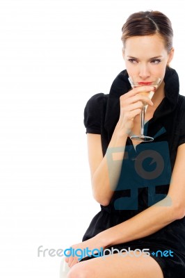 Womand Drinking Champagne Stock Photo