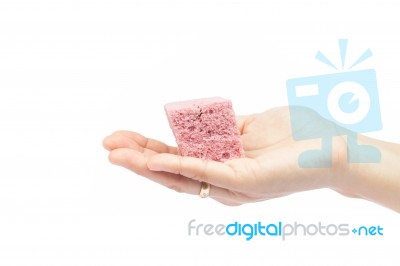 Woman's Hand Holding Steamed Cake Stock Photo