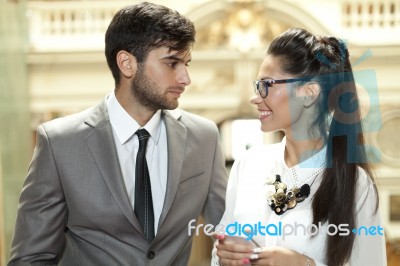 Women And Man Flirting Stock Photo