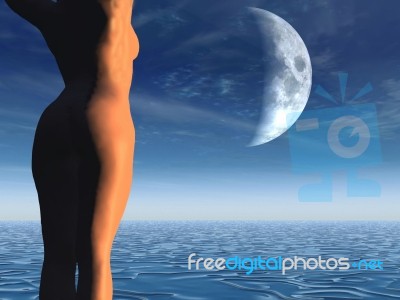 Women And Moon Stock Image