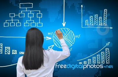 Women Hand Drawing Business Graph Stock Photo