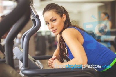 Women Running On Treadmill Stock Photo