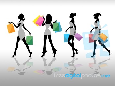 Women Shopping Indicates Retail Sales And Adult Stock Image