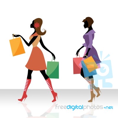 Women Shopping Indicates Retail Sales And Adult Stock Image