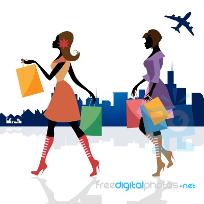 Women Shopping Means Commercial Activity And Adult Stock Image