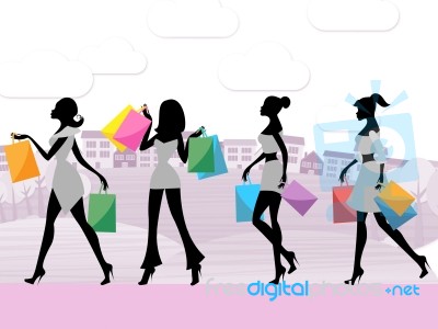 Women Shopping Shows Commercial Activity And Adult Stock Image