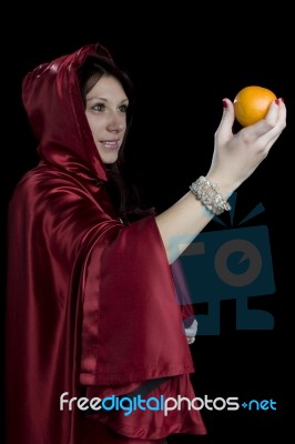 Women  With Orange Stock Photo