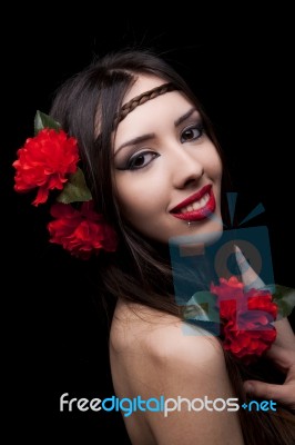 Women With Roses Stock Photo