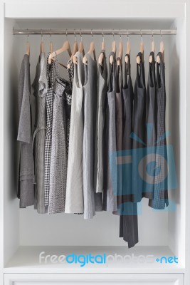 Women's Dress  And Clothes Hanging Stock Photo