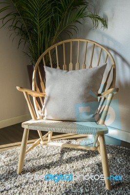 Wood Chair In Living Room Stock Photo