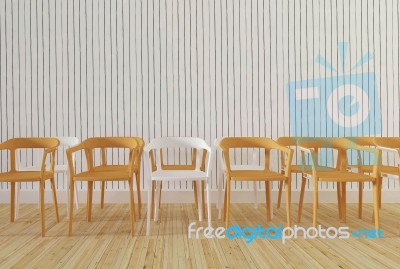 Wood Chairs With Wooden Wall Background-3d Rendering Stock Image