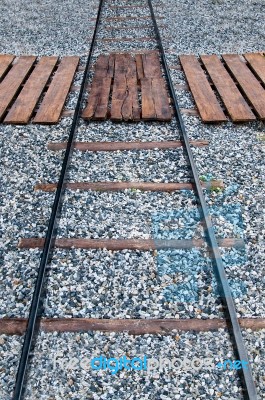 Wood Chock Across Railway Stock Photo